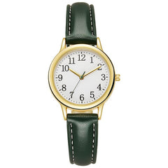 Classic Green Leather Strap Analog Watch